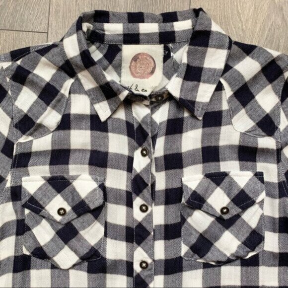 Anthropologie Ash and Ember Button Down Front Shirt Flannel Plaid Black Size S - Picture 7 of 14